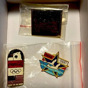 Three new Atlanta Olympics 1996 pins. New and Boxed. Great for collectibles